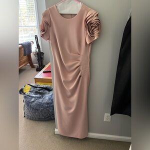 Xscape Blush Pink Midi Dress with Floral Sleeves